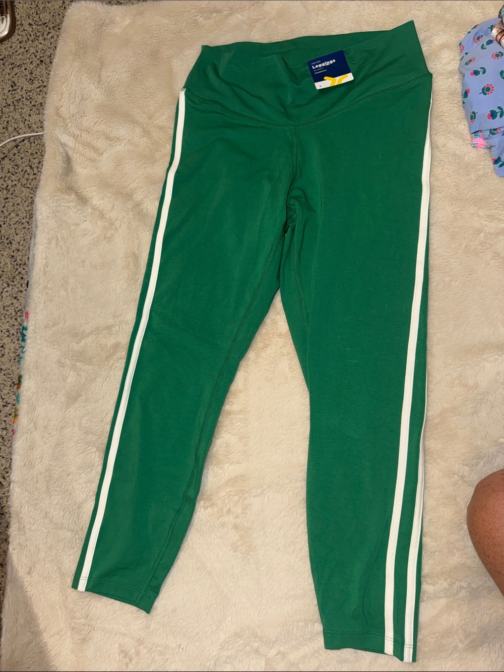 Old Navy Green Leggings with White Side Stripes